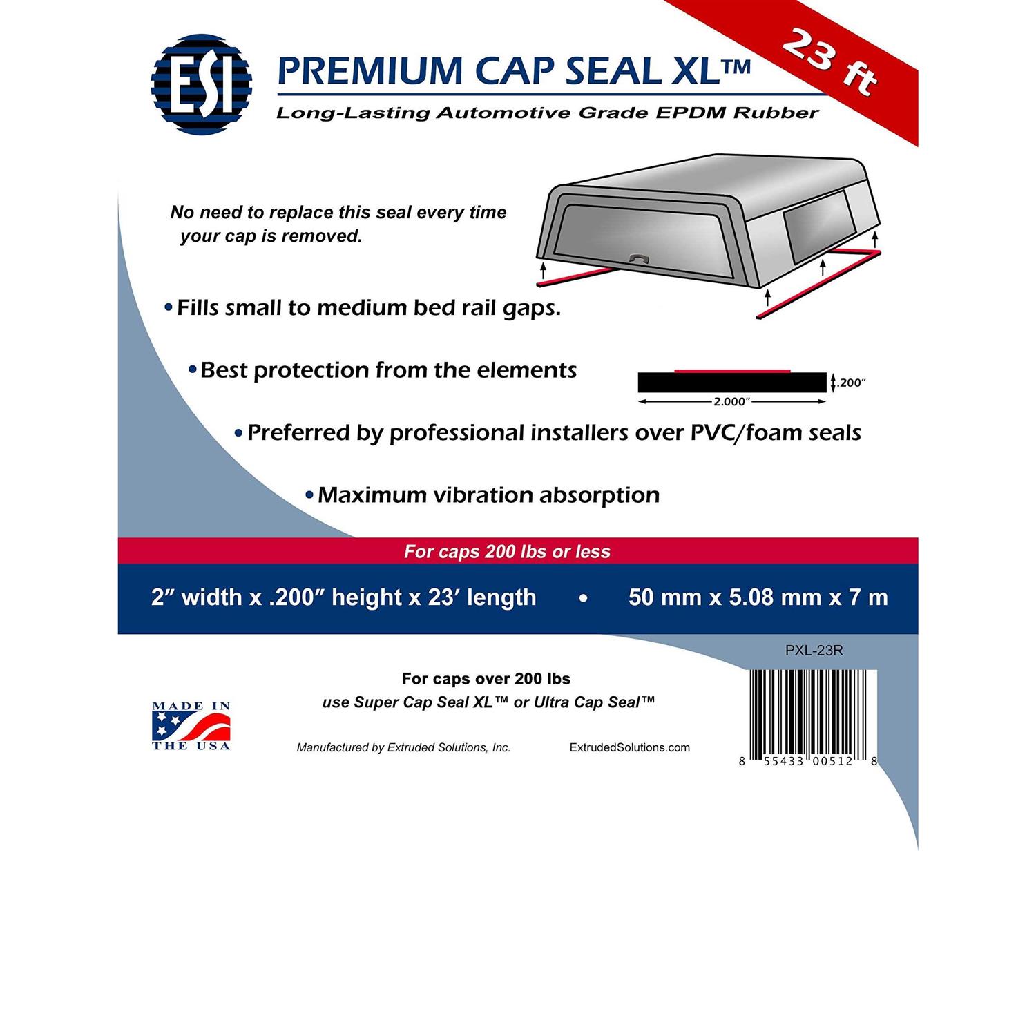 Esi Front Rail Seal Xl 5 1/2′ Epdm Rubber for Truck Capsfills a Height Gap from .488 to 1 - Zenithce