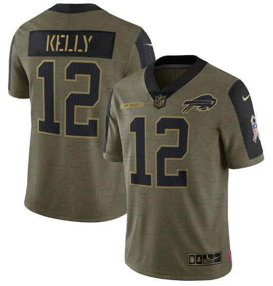 Buffalo Bills #12 Jim Kelly 2021 Olive Salute To Service Limited Stitched Jersey - Zenithce