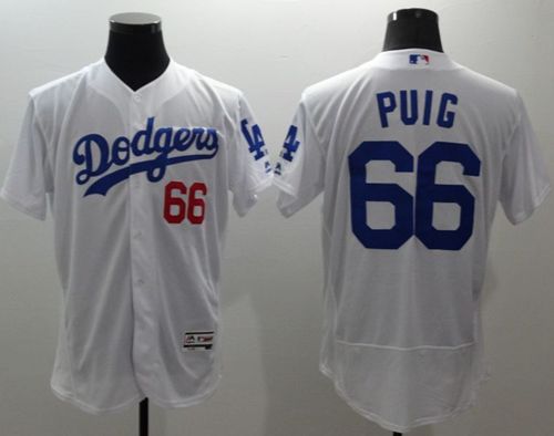 Dodgers #66 Yasiel Puig White Flexbase Authentic Collection Stitched Jersey - Zenithce