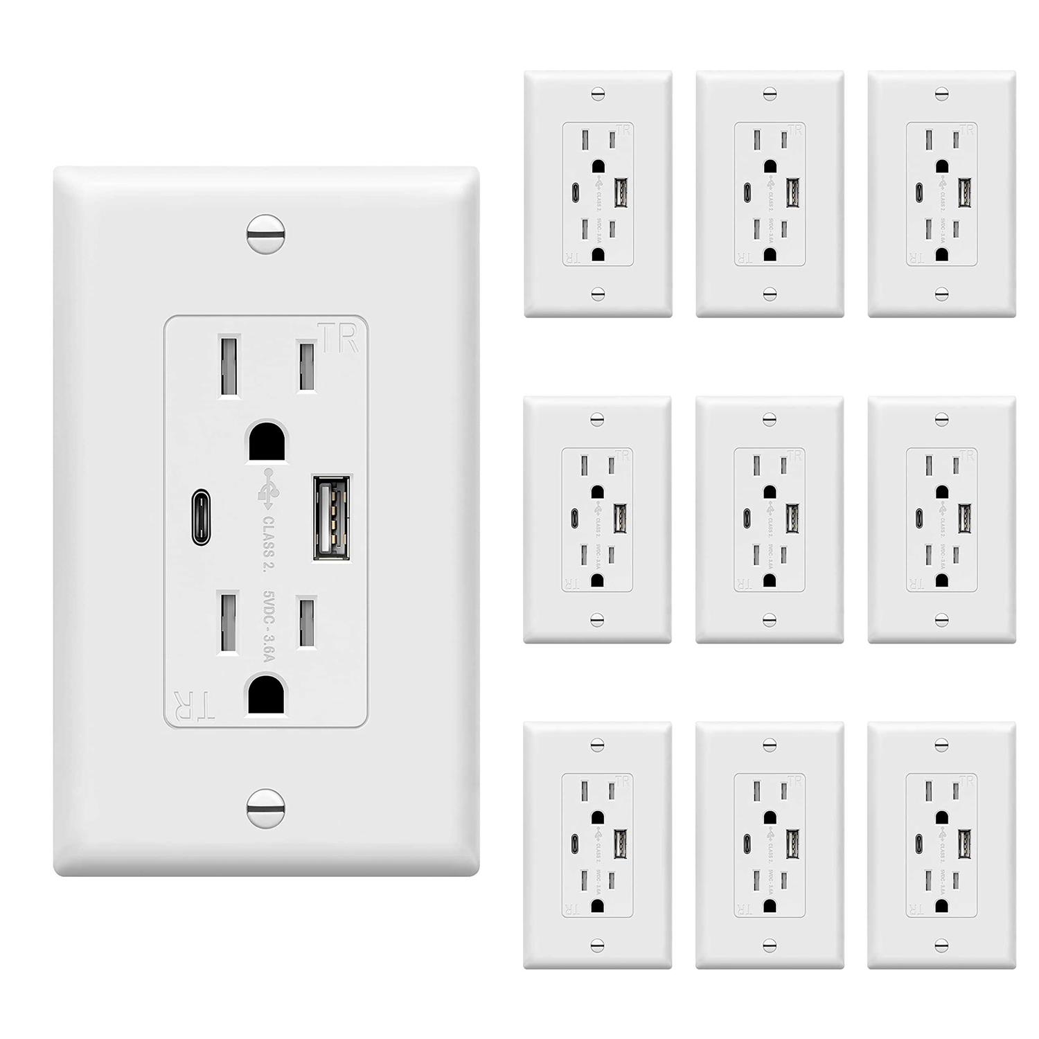 Topgreener Usb Outlet Type C Wall Charger 15 Amp TR Receptacle Plug - Zenithce