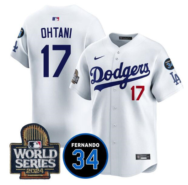 Los Angeles Dodgers #17 Shohei Ohtani White 2024 World Series With Fernando Memorial Patch Limited Stitched Jersey - Zenithce