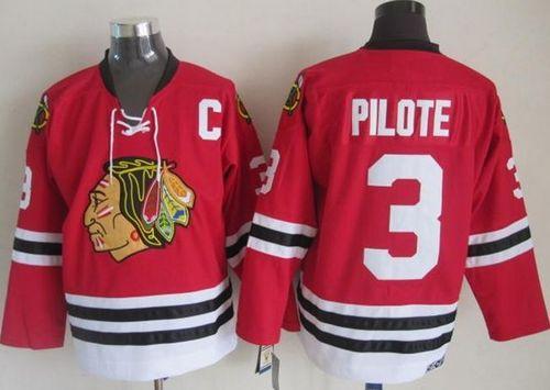 Blackhawks #3 Pierre Pilote Red CCM Throwback Stitched Jersey - Zenithce