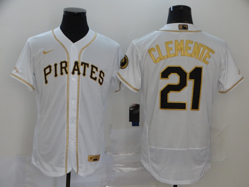 Pittsburgh Pirates #21 Roberto Clemente White Golden Flex Base Stitched Jersey - Zenithce