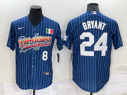 Los Angeles Dodgers Front #8 Back #24 Kobe Bryant Navy Mexico Rainbow Cool Base Stitched Baseball Jersey - Zenithce