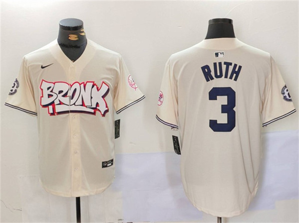 New York Yankees #3 Babe Ruth Cream Bronx Graffiti V2 Vapor Limited Stitched Jersey - Zenithce