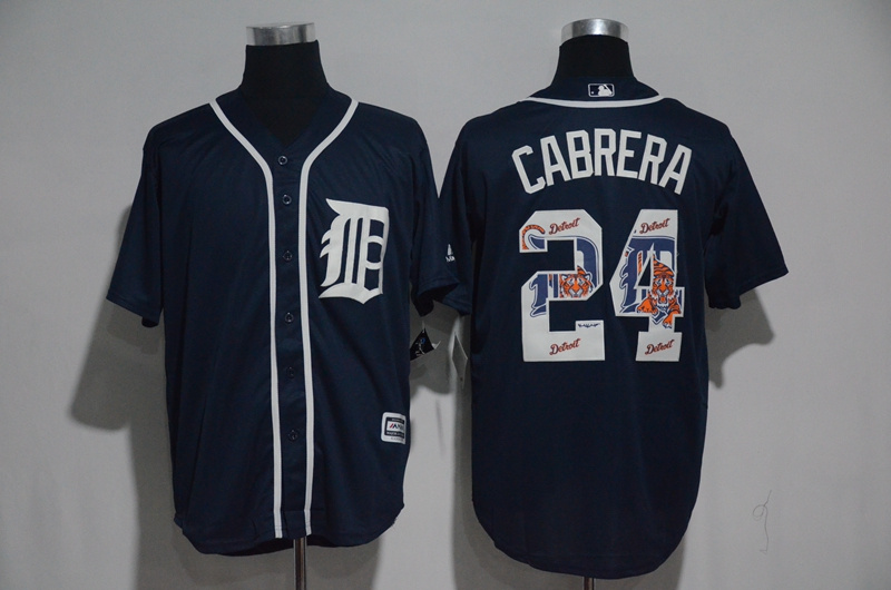 Detroit Tigers #24 Miguel Cabrera Navy Team Logo Print Cool Base Stitched Jersey - Zenithce