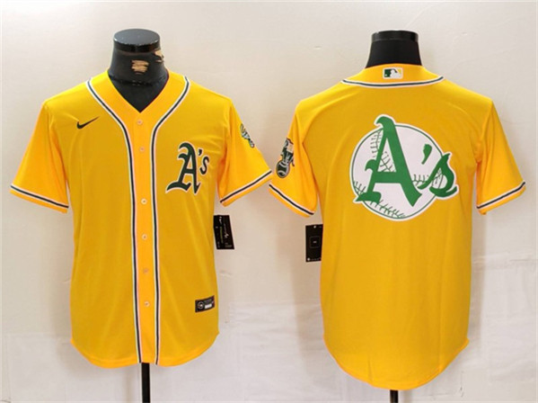 Oakland Athletics Yellow Team Big Logo Cool Base Stitched Jersey - Zenithce