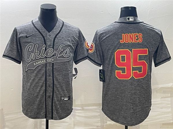 Kansas City Chiefs #95 Chris Jones Gray With Patch Cool Base Stitched Jersey - Zenithce