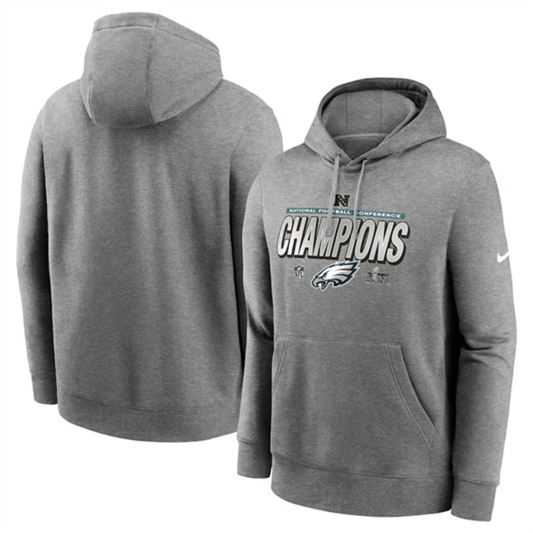 Philadelphia Eagles Heather Gray 2024 NFC Champions Locker Room Trophy Pullover Hoodie - Zenithce
