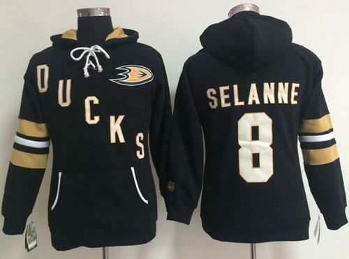 Anaheim Ducks #8 Teemu Selanne Black Women's Old Time Heidi NHL Hoodie - Zenithce