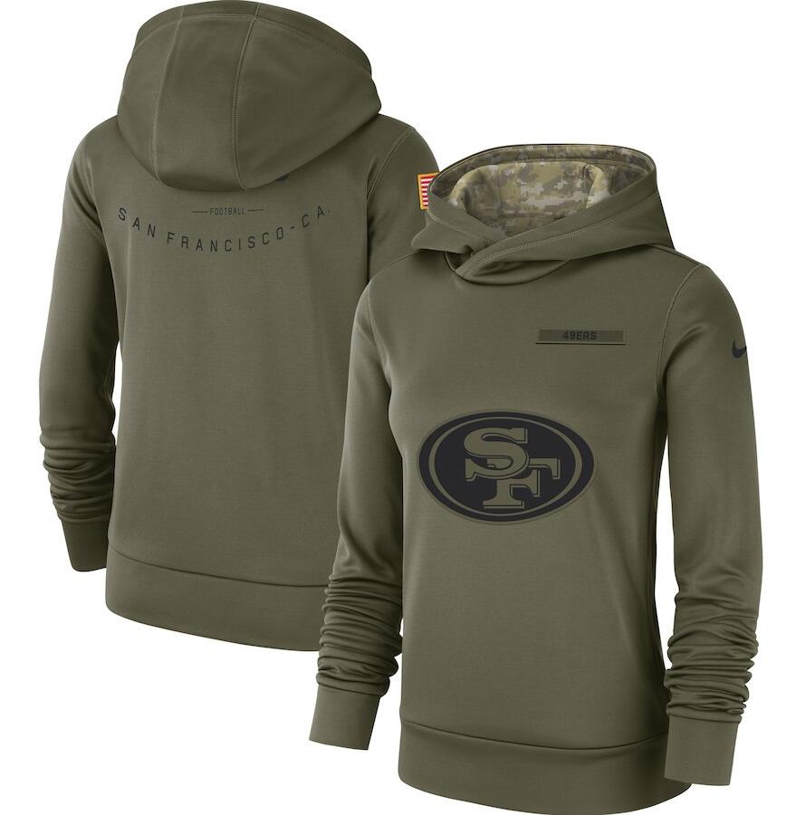 Women's San Francisco 49ers Olive Salute To Service Team Logo Performance Pullover NFL Hoodie - Zenithce
