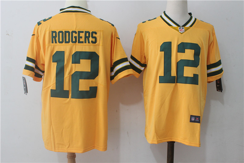Green Bay Packers #12 Aaron Rodgers Yellow Stitched Limited Rush Nike Jersey - Zenithce