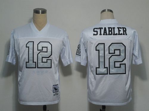 Mitchell And Ness Raiders #12 Kenny Stabler White Silver No. Stitched Jersey - Zenithce