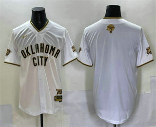 Oklahoma City Thunder Blank White Gold 2025 Finals Vapor Stitched Baseball Jersey - Zenithce