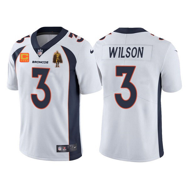 Denver Broncos #3 Russell Wilson White With C Patch Walter Payton Patch Limited Stitched Jersey - Zenithce