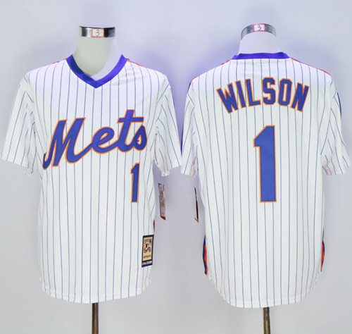 Mitchell And Ness Mets #1 Mookie Wilson Stitched White Blue Strip Throwback Jersey - Zenithce