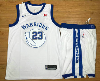 Golden State Warriors #23 Draymond Green White 2017-2018 Hardwood Classics Rakuten Stitched Throwback Jersey With Shorts - Zenithce