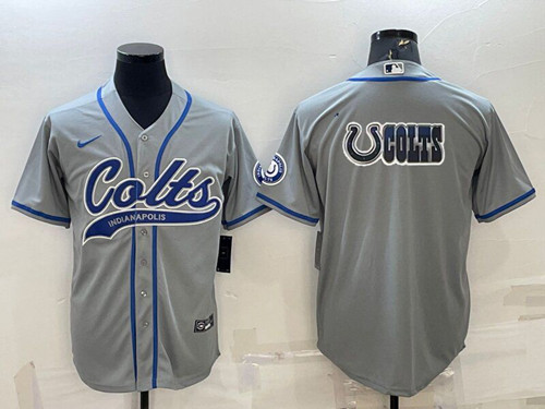 Indianapolis Colts Gray Team Big Logo With Patch Cool Base Stitched Baseball Jersey - Zenithce