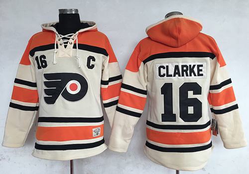 Flyers #16 Bobby Clarke Cream Sawyer Hooded Sweatshirt Stitched Jersey - Zenithce