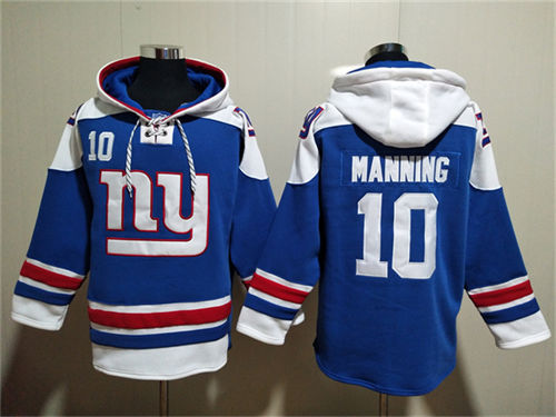 New York Giants #10 Eli Manning Blue Lace-Up Pullover Hoodie - Zenithce