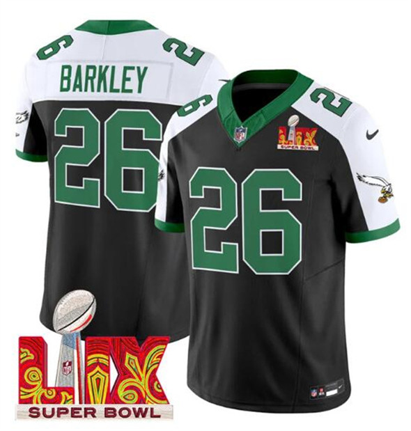 Philadelphia Eagles #26 Saquon Barkley Black White 2025 Super Bowl LIX Patch F.U.S.E. Vapor Untouchable Limited Stitched Jersey - Zenithce