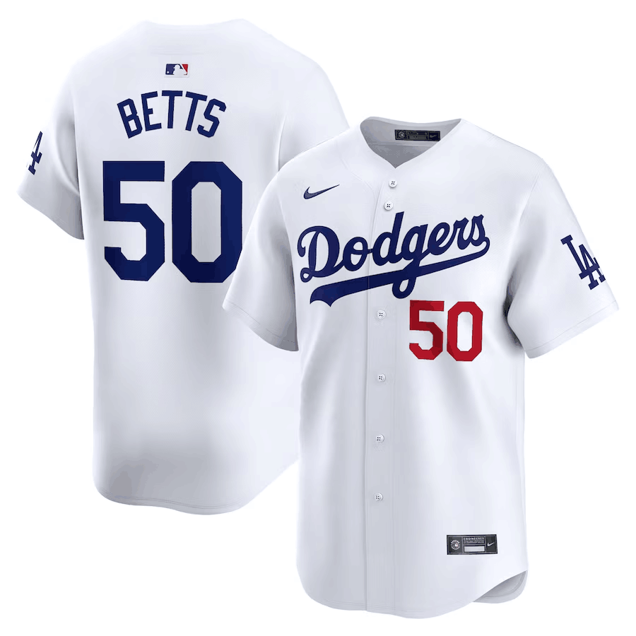Los Angeles Dodgers #50 Mookie Betts Home White Stitched Jersey - Zenithce