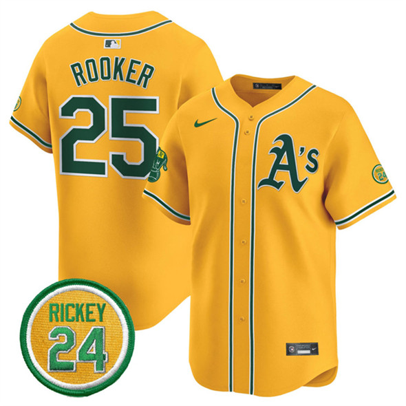 Oakland Athletics #25 Brent Rooker Yellow 2024 Limited With Rickey Henderson Patch Stitched Jersey - Zenithce
