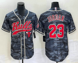 Chicago Bulls #23 Michael Jordan Black Camo With Patch Cool Base Stitched Baseball Jersey - Zenithce