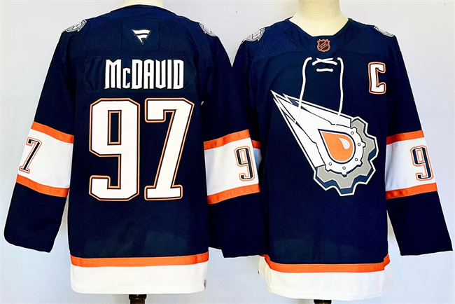 Edmonton Oilers #97 Connor McDavid Navy With C Patch Reverse Retro Stitched Jersey - Zenithce