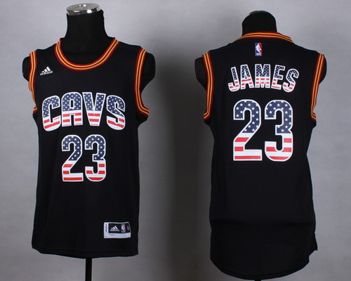 Cleveland Cavaliers #23 LeBron James Revolution 30 Swingman 2014 USA Flag Fashion Black Jersey - Zenithce