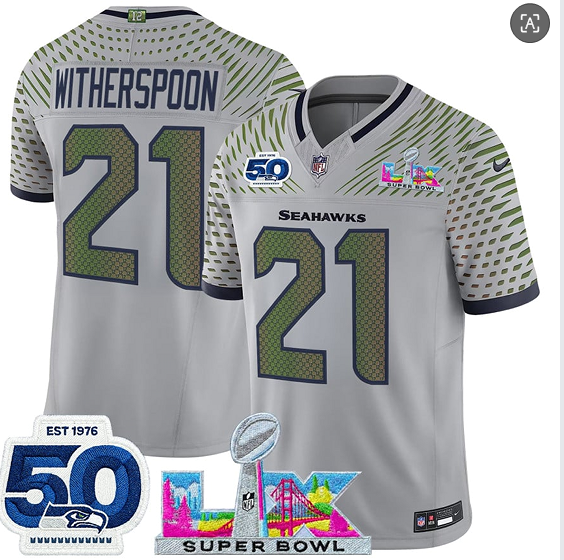 Seattle Seahawks #21 Devon Witherspoon Gray 2025 F.U.S.E. Super Bowl LX Patch And 50th Season Patch “Rivalries” Vapor Limited Stitched Jersey - Zenithce