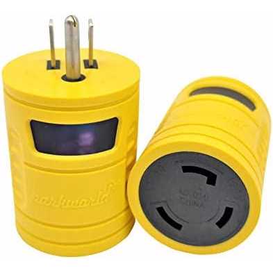 Parkworld 691685 Shore Power Adapter Household 15A 5-15 Plug to RV Twist Lock 30A Socket L5-30 Receptacle with Locking Ring - Zenithce
