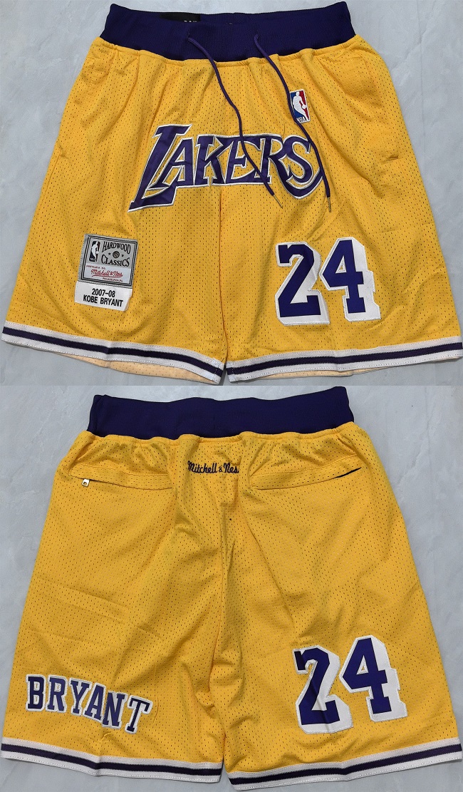 Los Angeles Lakers #24 Kobe Bryant Yellow Shorts (Run Small) - Zenithce