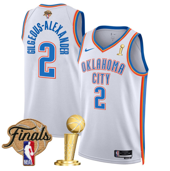 Oklahoma City Thunder #2 Shai Gilgeous-Alexander White 2025 Finals Patch And Finals Champions Patch Association Edition Stitched Jersey - Zenithce