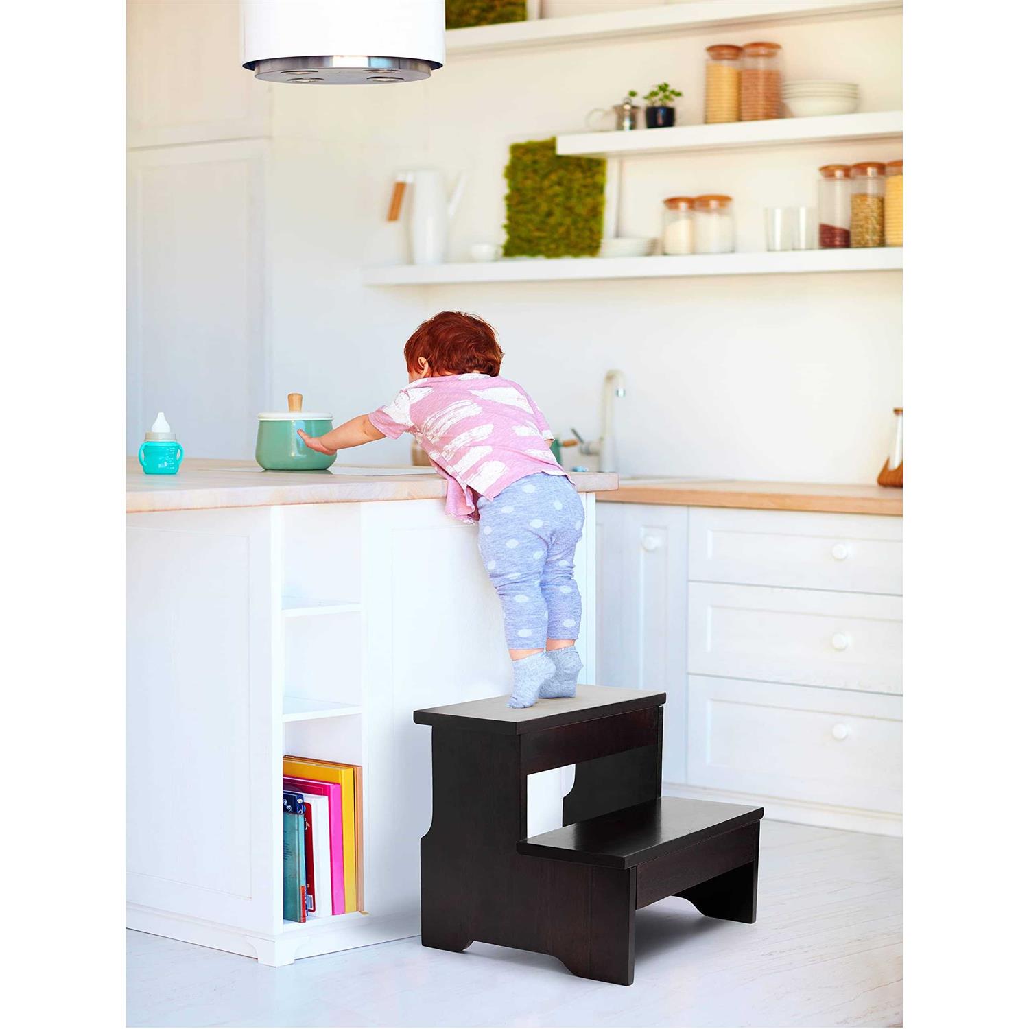 Wooden Step Stool Heavy Duty One Step Stool Holds up to 400Lb with Steel Frame for Kitchen/Bathroom/Bedside Step Stool - Zenithce