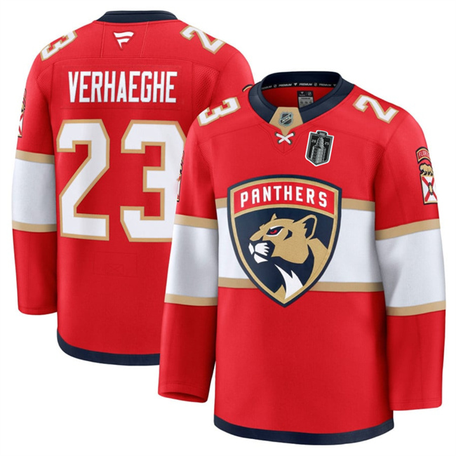 Florida Panthers #23 Carter Verhaeghe Red 2025 Stanley Cup Final Patch Stitched Jersey - Zenithce