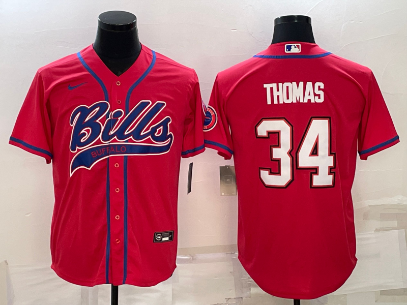 Buffalo Bills #34 Thurman Thomas Red With Patch Cool Base Stitched Baseball Jersey - Zenithce