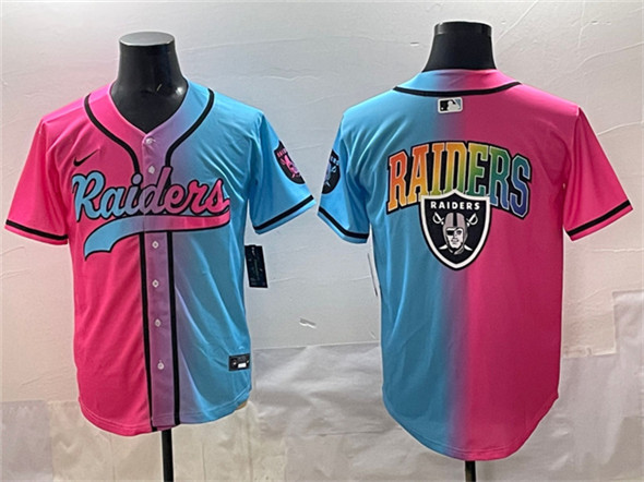Las Vegas Raiders Team Big Logo Pink Blue Limited Stitched Jersey - Zenithce