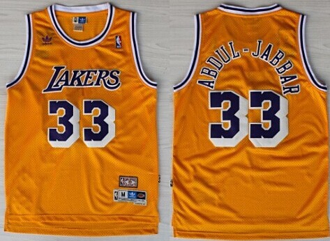 Los Angeles Lakers #33 Kareem Abdul-Jabbar Yellow Swingman Throwback Jersey - Zenithce