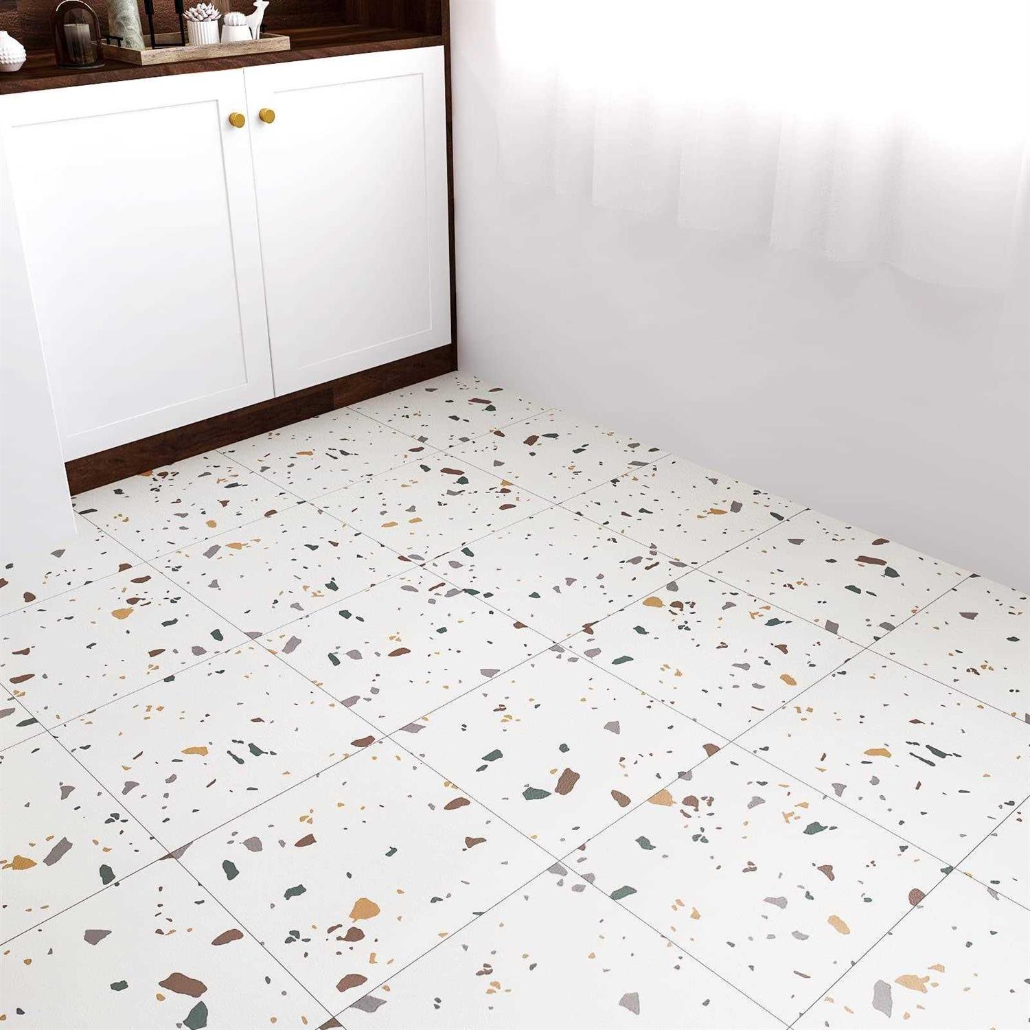 Westick Peel And Stick Floor Tile 12 x 12 Inch 20 Pcs White Marble Adhesive Vinyl Flooring Bathroom Self Stick on Floor Tiles Linoleum Laminate - Zenithce