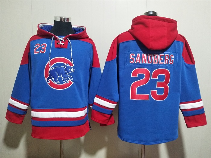 Chicago Cubs #23 Ryne Sandberg Royal Red Ageless Must-Have Lace-Up Pullover Hoodie - Zenithce