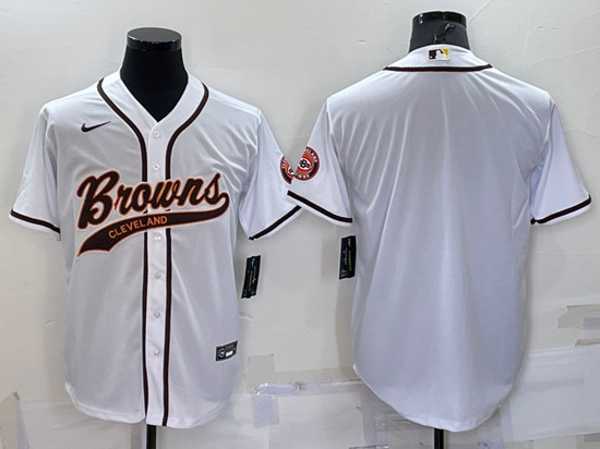 Cleveland Browns Blank White With Patch Cool Base Stitched Baseball Jersey - Zenithce