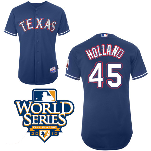 Rangers #45 Derek Holland Blue Cool Base W 2010 World Series Patch Stitched Jerseys - Zenithce