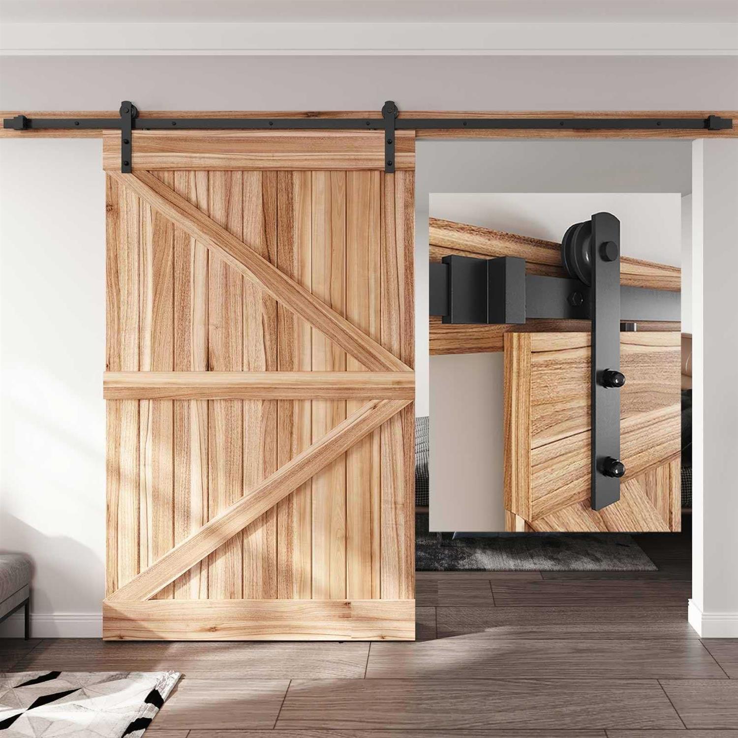 Easelife 8 Ft Heavy Duty Sliding Barn Door Hardware Track Kit,Basic J Pulley,Slide Smoothly Quietly,Easy Install - Zenithce
