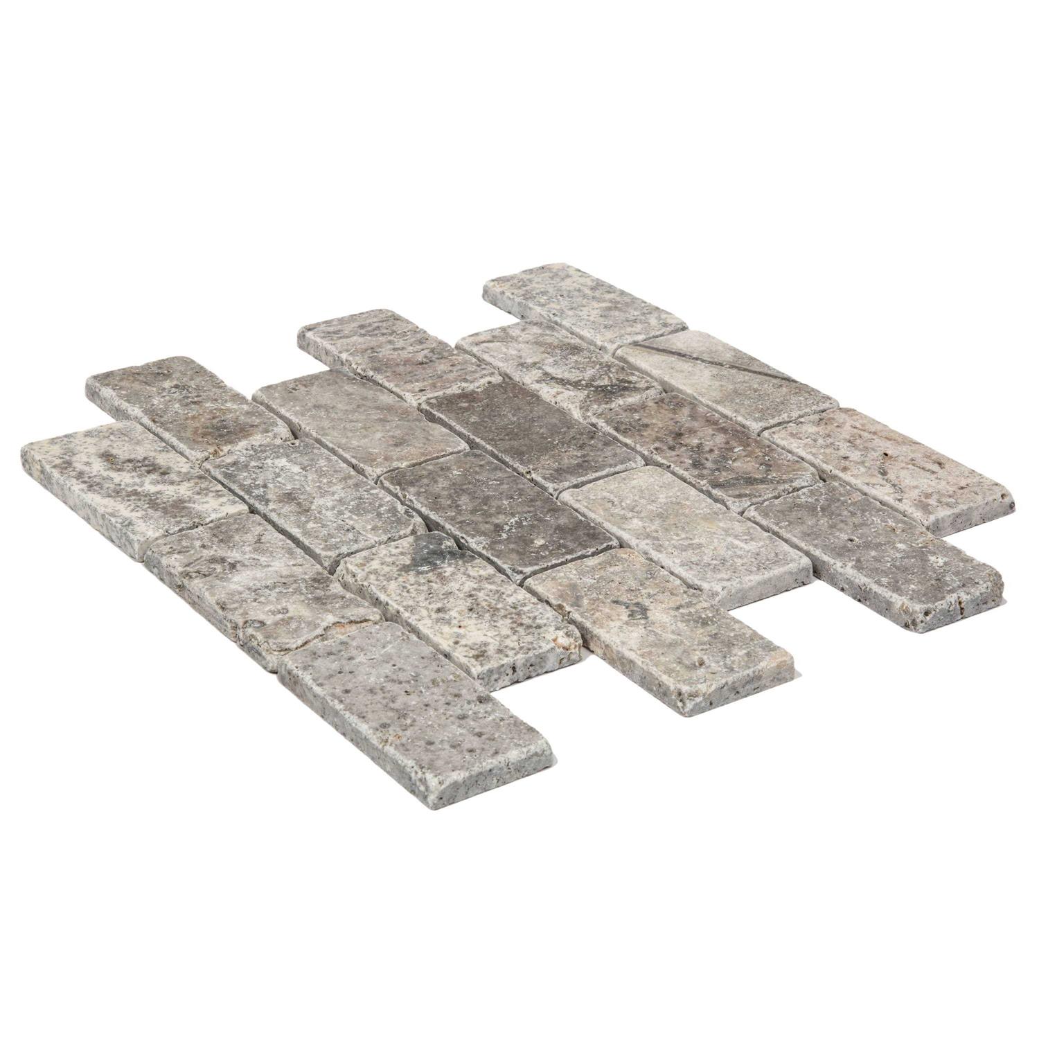 Satori Silver Crescent 12-in x 12-in Honed Natural Stone Travertine Versailles Stone Look Wall Tile 1001-0181-0 - Zenithce