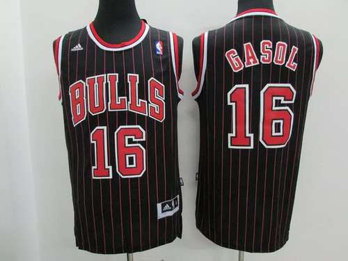 Chicago Bulls #16 Pau Gasol Revolution 30 Swingman Black Pinstripe Jersey - Zenithce