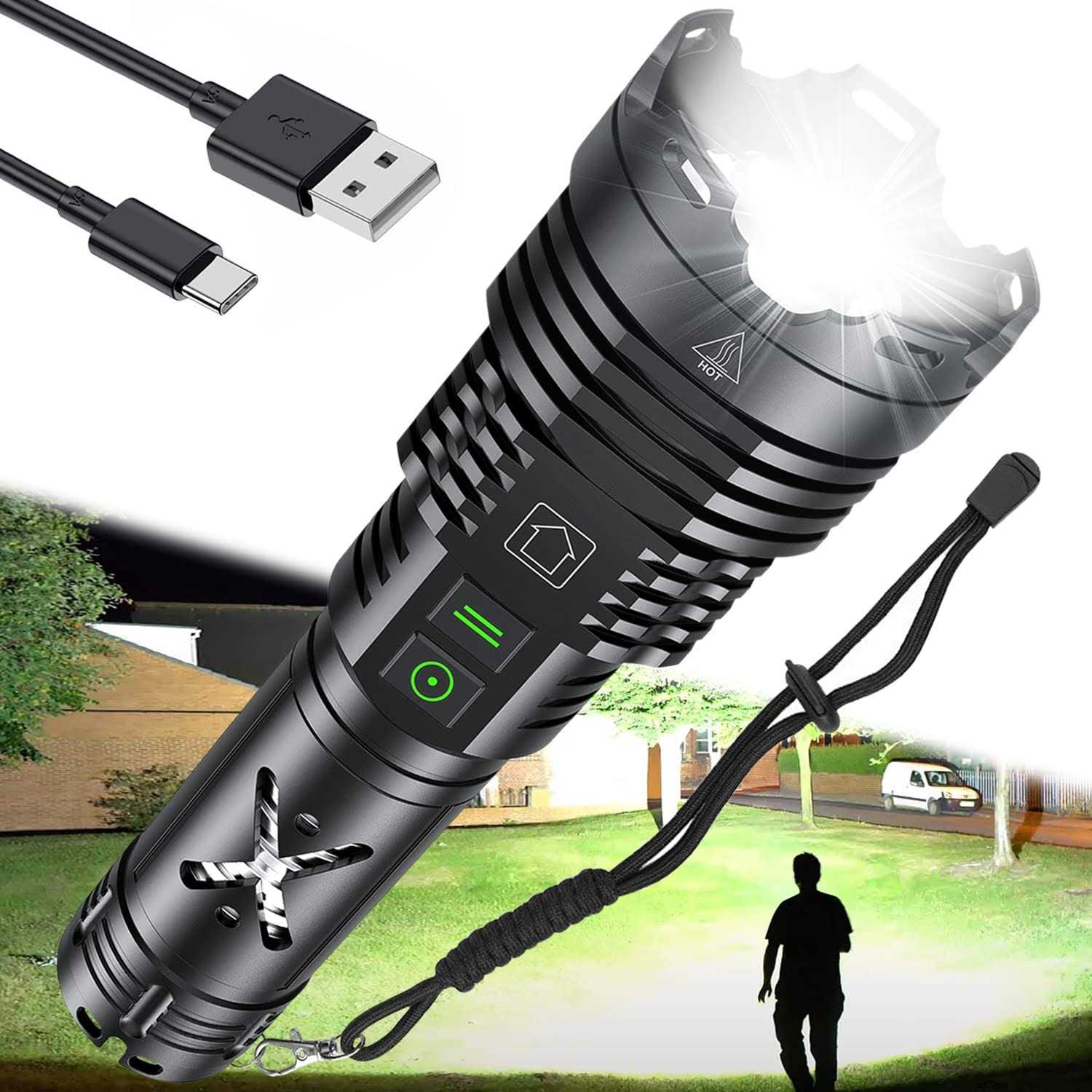 Gehavin Rechargeable Flashlights High Lumens XHP160.5 Super Bright LED Flashlight - Zenithce