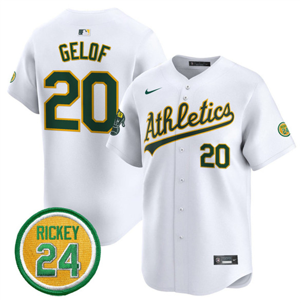 Oakland Athletics #20 Zack Gelof White 2024 Home Limited With Rickey Henderson Patch Stitched Jersey - Zenithce