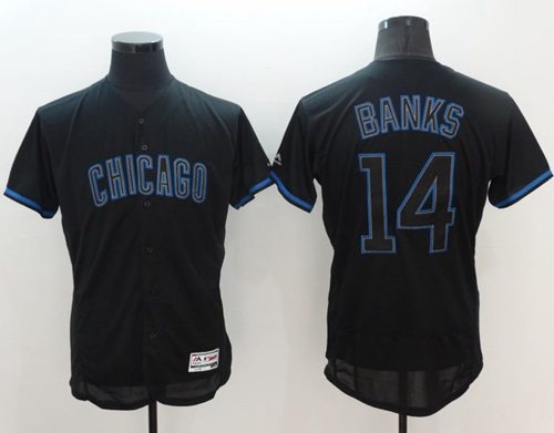Cubs #14 Ernie Banks Black Fashion Flexbase Authentic Collection Stitched Jersey - Zenithce