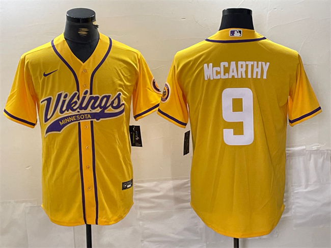 Minnesota Vikings #9 J.J. McCarthy Yellow Cool Base Stitched Jersey - Zenithce